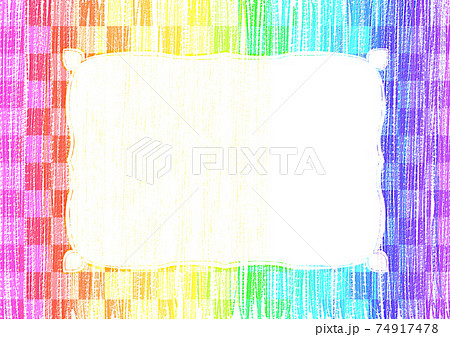 虹色 クレヨン 色鉛筆 手書き 背景素材 市松模様のイラスト素材