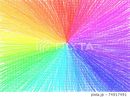 虹色 クレヨン 色鉛筆 手書き 背景素材 レインボー 放射状のイラスト素材