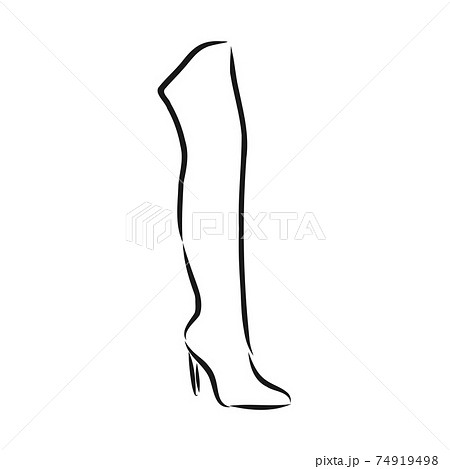 Hand drawn beautiful leather woman boot with high heel. Fashion illustration isolated on white background, boots, vector sketch illustration Hand drawn beautiful leather woman boot with high heel. Fashion illustration isolated on white background, boots, vector sketch illustration 74919498
