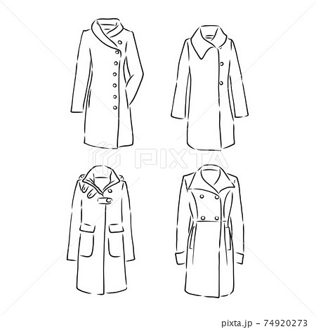 Trench coat icon. Fashion garment symbol. Technical drawing of garment for design, logo, advertising banner. coat vector sketch illustration 74920273