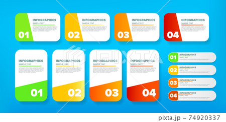Vector modern progress paper web banners big set with shadow isolated on blue background. Modern vertical color infographics banners collection 74920337