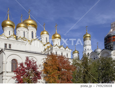 View of the Annunciation Cathedral. Inside of Moscow Kremlin, Russia (day). 74920608
