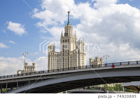Kotelnicheskaya Embankment Building, Moscow, Russia-- is one of seven stalinist skyscrapers laid down in September, 1947 and completed in 1952. Shooting from a tourist pleasure boat Kotelnicheskaya Embankment Building, Moscow, Russia-- is one of seven stalinist skyscrapers laid down in September, 1947 and completed in 1952. Shooting from a tourist pleasure boat 74920895