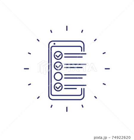 online survey form in phone, checklist line icon 74922620