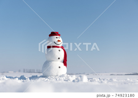 Funny snowman in stylish red hat Funny snowman in stylish red hat 74923180