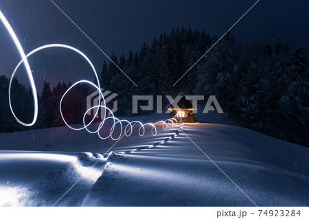 Fantastic landscape with snowy house Fantastic landscape with snowy house 74923284