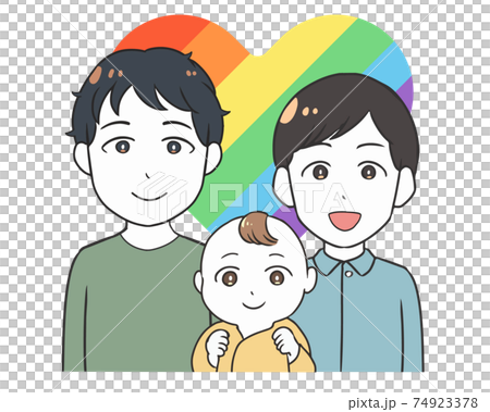 Homosexual couple gay baby iridescent heart Homosexual couple gay baby iridescent heart 74923378
