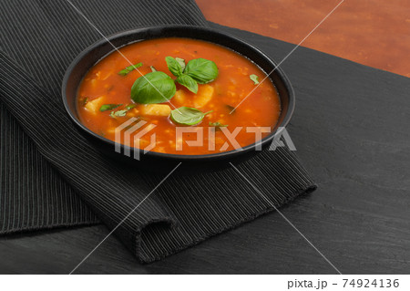 Red Tomato Soup with Barley, Potato, Carrot, Cabbage and Cereals Red Tomato Soup with Barley, Potato, Carrot, Cabbage and Cereals 74924136