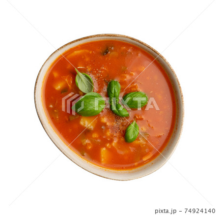 Red Tomato Soup with Barley, Potato, Carrot, Cabbage and Cereals Red Tomato Soup with Barley, Potato, Carrot, Cabbage and Cereals 74924140