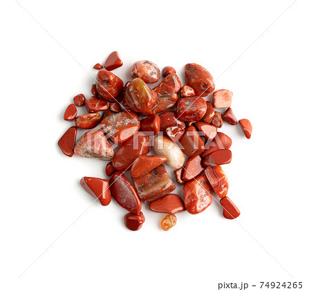 Jasper pebbles isolated, red sardonyx polished stones Jasper pebbles isolated, red sardonyx polished stones 74924265