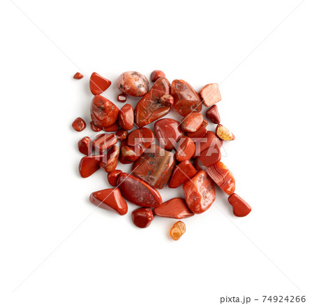 Jasper pebbles isolated, red sardonyx polished stones Jasper pebbles isolated, red sardonyx polished stones 74924266