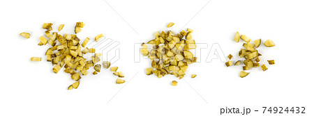 Diced Pickled Gherkins or Chopped Cucumbers Isolated on White 74924432