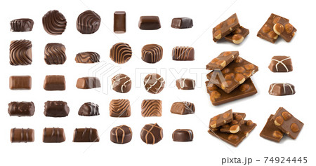 Set of Chocolates Isolated, Chocolate Candies Top View 74924445