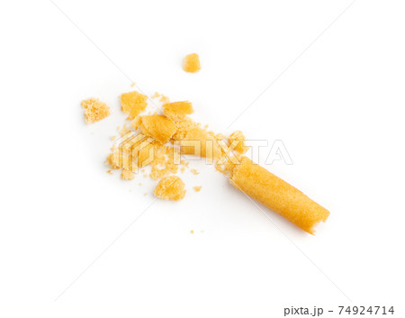 Crunchy Wafer Sticks Crumbs Isolated on White Background 74924714