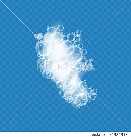 Bath foam with soap bubbles isolated on transparent background. Realistic soap sud texture. Vector illustration of shampoo, gel or facial mousse lather top view Bath foam with soap bubbles isolated on transparent background. Realistic soap sud texture. Vector illustration of shampoo, gel or facial mousse lather top view 74924913