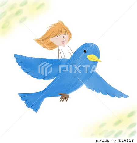 青い鳥に乗った小人のイラスト素材