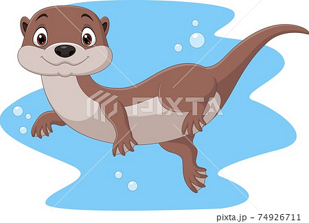 Cartoon funny otter floating on water 74926711