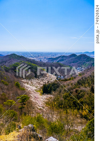 青空と西渓園梅林 74926924