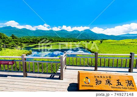 北海道 知床半島 夏の知床五湖 一湖と知床連山 の写真素材