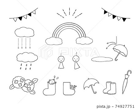 梅雨 アイコンセット シンプル 線画のイラスト素材