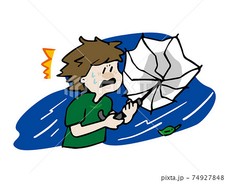 強風で傘がひっくり返るイラストのイラスト素材