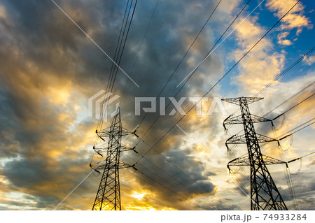 silhouette of high voltage electrical pole structure silhouette of high voltage electrical pole structure 74933284