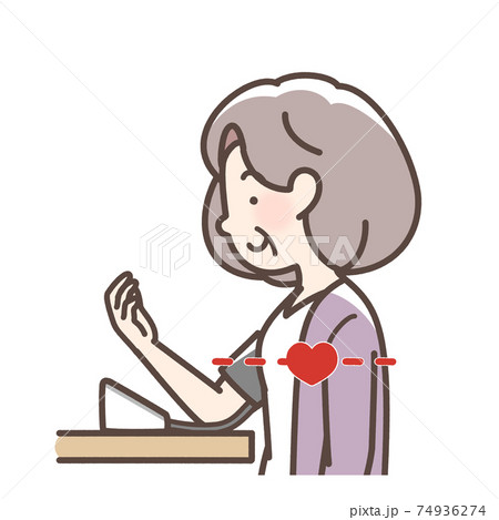 血圧をはかるおばあさん 上腕式測定機 血圧をはかるおばあさん 上腕式測定機 74936274