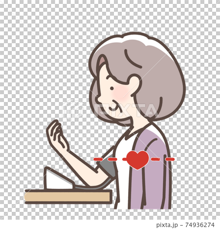 血圧をはかるおばあさん 上腕式測定機 血圧をはかるおばあさん 上腕式測定機 74936274