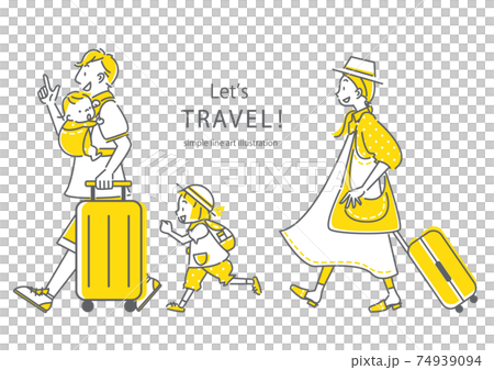 Simple and fashionable line art illustrations for a family of four traveling happily 74939094