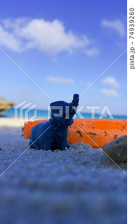 【海洋漂着ごみ】美しい海に流れ着いた象のフィギュアとオレンジ色の浮標 【海洋漂着ごみ】美しい海に流れ着いた象のフィギュアとオレンジ色の浮標 74939260