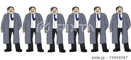 小太りのおじさんのキャラクター表情6種類のイラスト素材