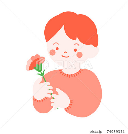 母の日に花を贈る男の子のイラストのイラスト素材
