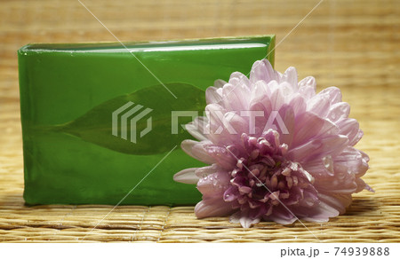 bar of natural handmade soap from indian  natural ingredients with green leaf 74939888