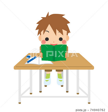 授業中に本読みをする可愛い小学生の男の子のイラストのイラスト素材