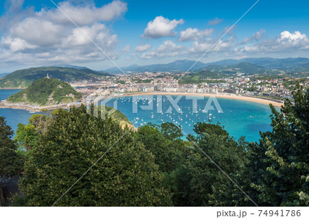 Aerial view of San Sebastian, Donostia, Spain on a beautiful summer day 74941786