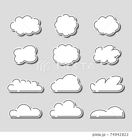 かわいいフチのある雲のイラストセットのイラスト素材