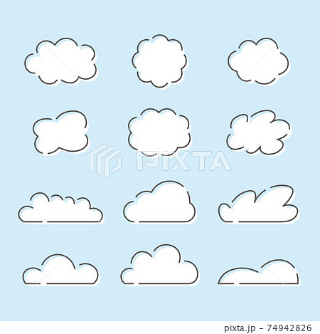 色々な形のかわいい雲のイラストセットのイラスト素材
