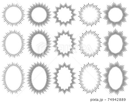 集中線フラッシュ吹き出し素材セット 正円 楕円2段階 のイラスト素材