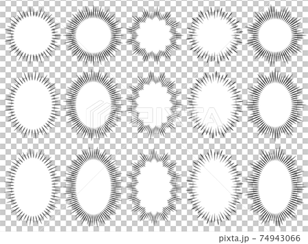 集中線フラッシュ吹き出し素材セット 正円 楕円2段階 白い下地付き のイラスト素材