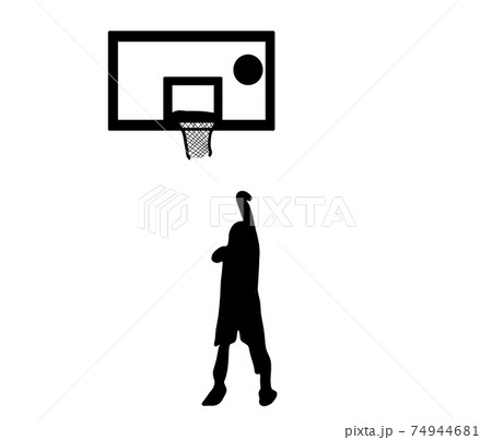 シュートするバスケットボールのシルエットのイラスト素材