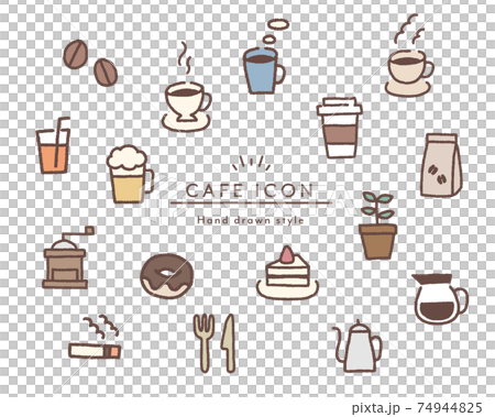 Hand-painted cafe icon set coffee coffee tea sweets illustration drink mug 74944825