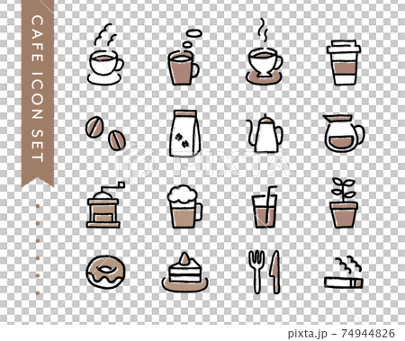 Hand-painted cafe icon set coffee coffee tea sweets illustration drink mug 74944826