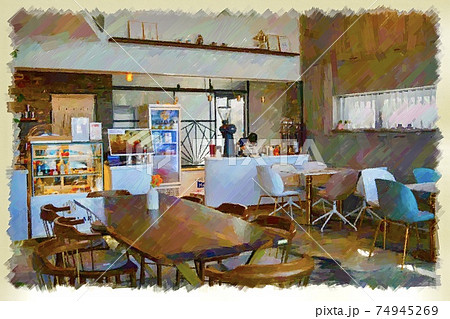 おしゃれな海外のカフェの風景のイラスト素材 [74945269] - PIXTA