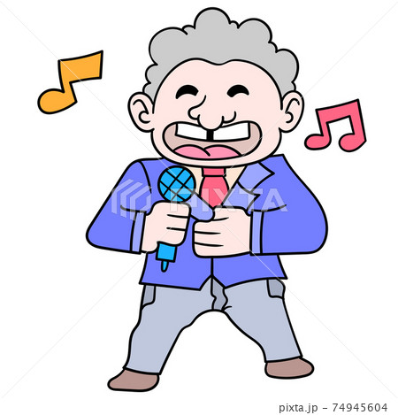 an old man with a happy face singing his favorite song, doodle icon image kawaii 74945604