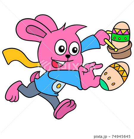 easter season rabbit bring eggs with happy face, doodle icon image kawaii easter season rabbit bring eggs with happy face, doodle icon image kawaii 74945645