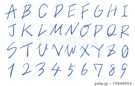 青の数字や大文字アルファベットのセット（細字） 74946954