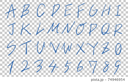 青の数字や大文字アルファベットのセット（細字） 74946954