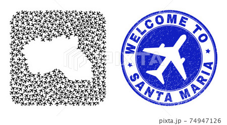Welcome Rubber Stamp Seal and Santa Maria Island Map Airline Hole Mosaic Welcome Rubber Stamp Seal and Santa Maria Island Map Airline Hole Mosaic 74947126