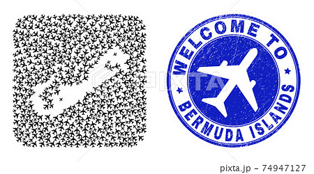 Welcome Grunge Stamp Seal and Bermuda Islands Map Airplane Hole Mosaic Welcome Grunge Stamp Seal and Bermuda Islands Map Airplane Hole Mosaic 74947127