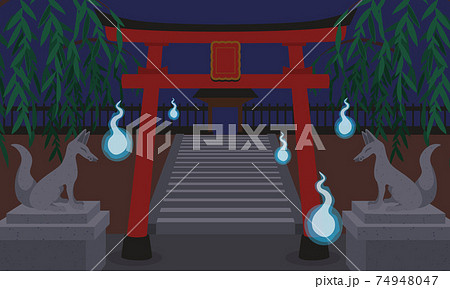 深夜に肝試しに神社へ行くベクターイラスト人魂がお出迎え 深夜に肝試しに神社へ行くベクターイラスト人魂がお出迎え 74948047